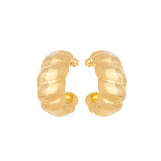 Brinco de argola média ondulada banhado a ouro 18k - Biju & Cia.