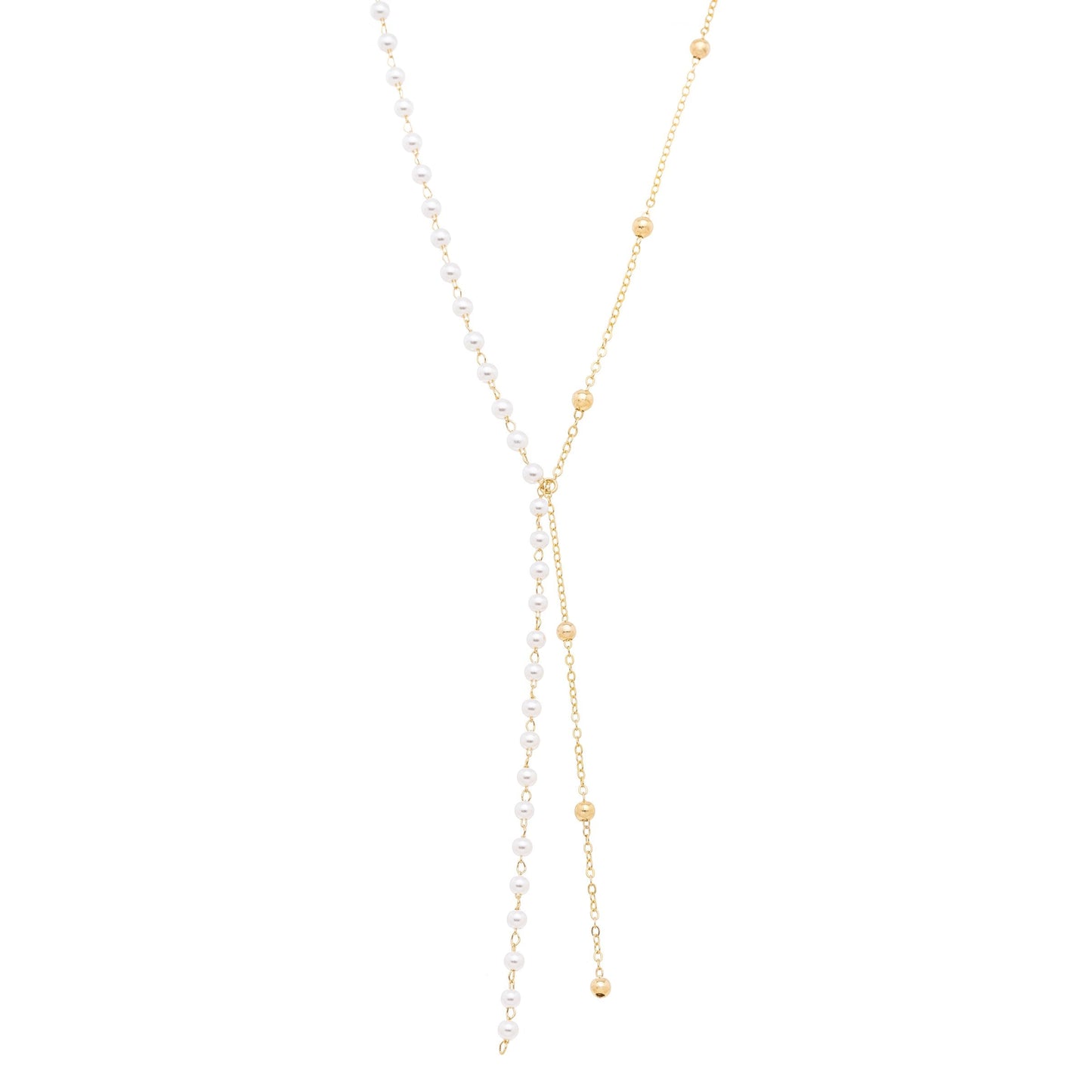 Colar gravata com pérolas e bolinhas banhado a ouro 18k - Biju & Cia.