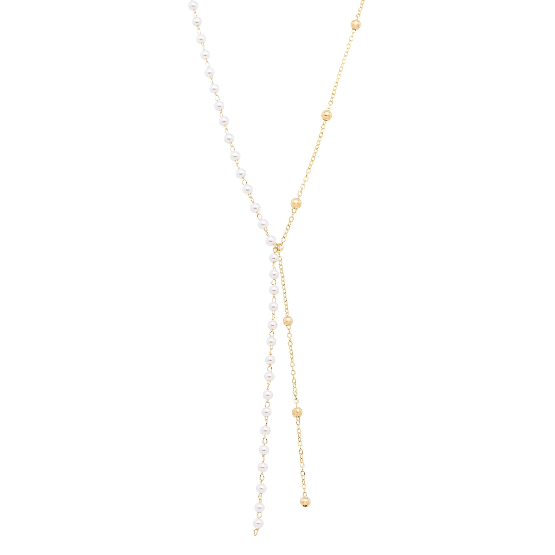 Colar gravata com pérolas e bolinhas banhado a ouro 18k - Biju & Cia.