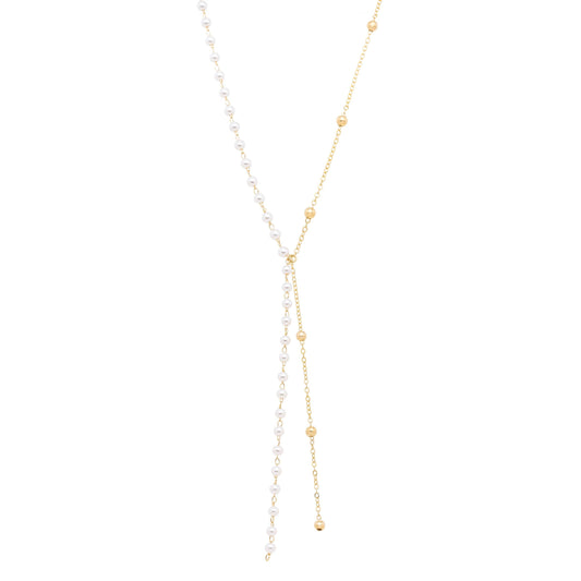 Colar gravata com pérolas e bolinhas banhado a ouro 18k - Biju & Cia.