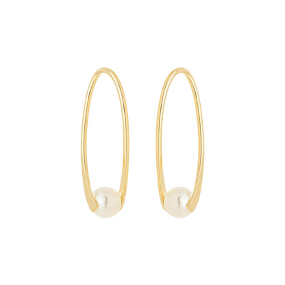 Brinco oval com pérola banhado a ouro 18k - Biju & Cia.