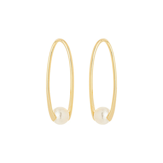 Brinco oval com pérola banhado a ouro 18k - Biju & Cia.