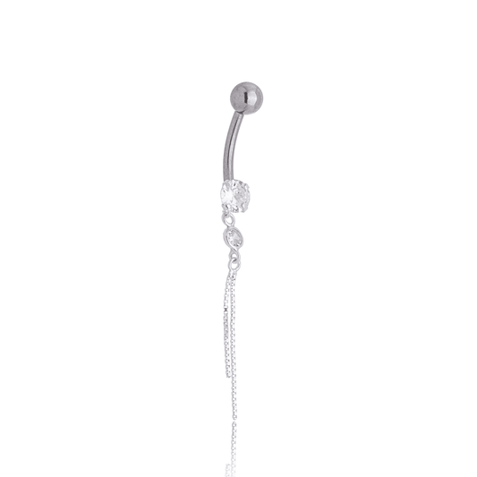 Piercing para umbigo bolinha e zircônias em prata 925 - Biju & Cia.