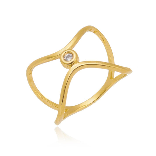 Anel vazado com zircônia banhado a ouro 18k