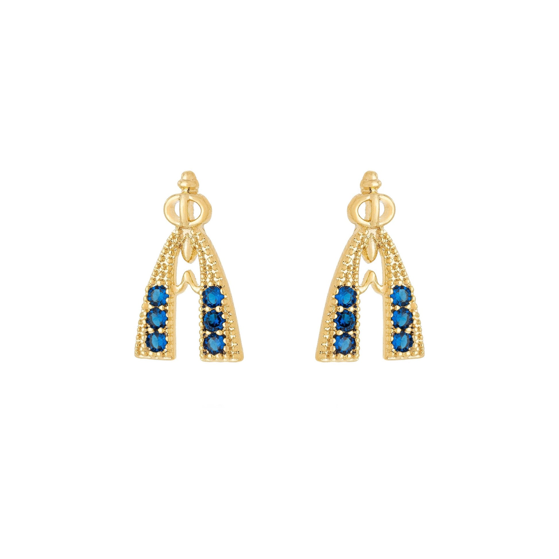 Brinco de Nossa Senhora de Aparecida com zircônias banhado a ouro 18k - Biju & Cia.