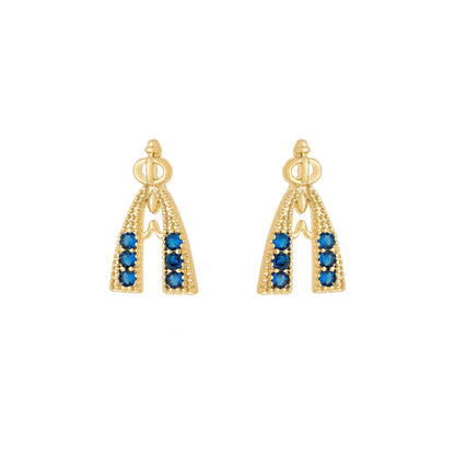 Brinco de Nossa Senhora de Aparecida com zircônias banhado a ouro 18k - Biju & Cia.