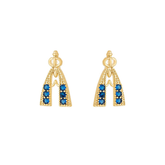Brinco de Nossa Senhora de Aparecida com zircônias banhado a ouro 18k - Biju & Cia.