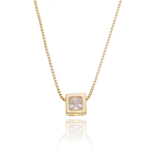 Gargantilha quadrado de zircônia banhada a ouro 18k - Biju & Cia.