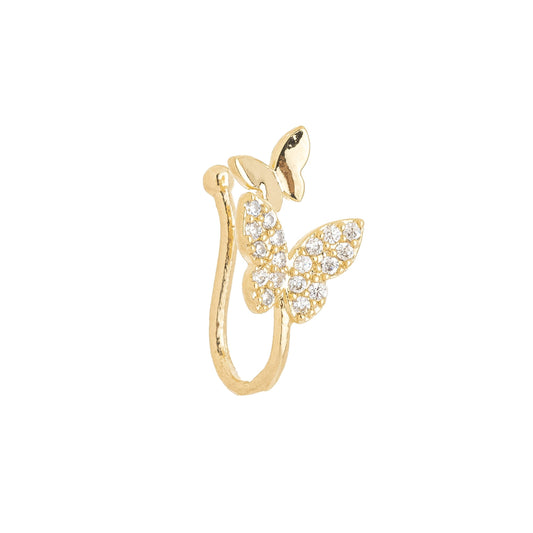 Piercing fake com borboleta banhado a ouro 18k