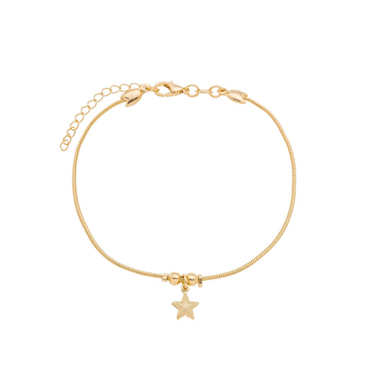 Pulseira rabo de rato com estrela e bolinhas banhada a ouro 18k - Biju & Cia.