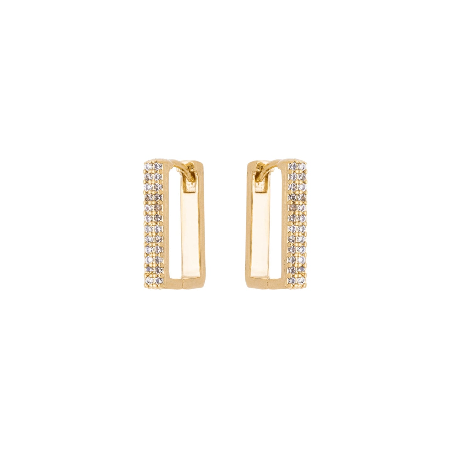 Argola retangular com zircônias banhada a ouro 18k - Biju & Cia.