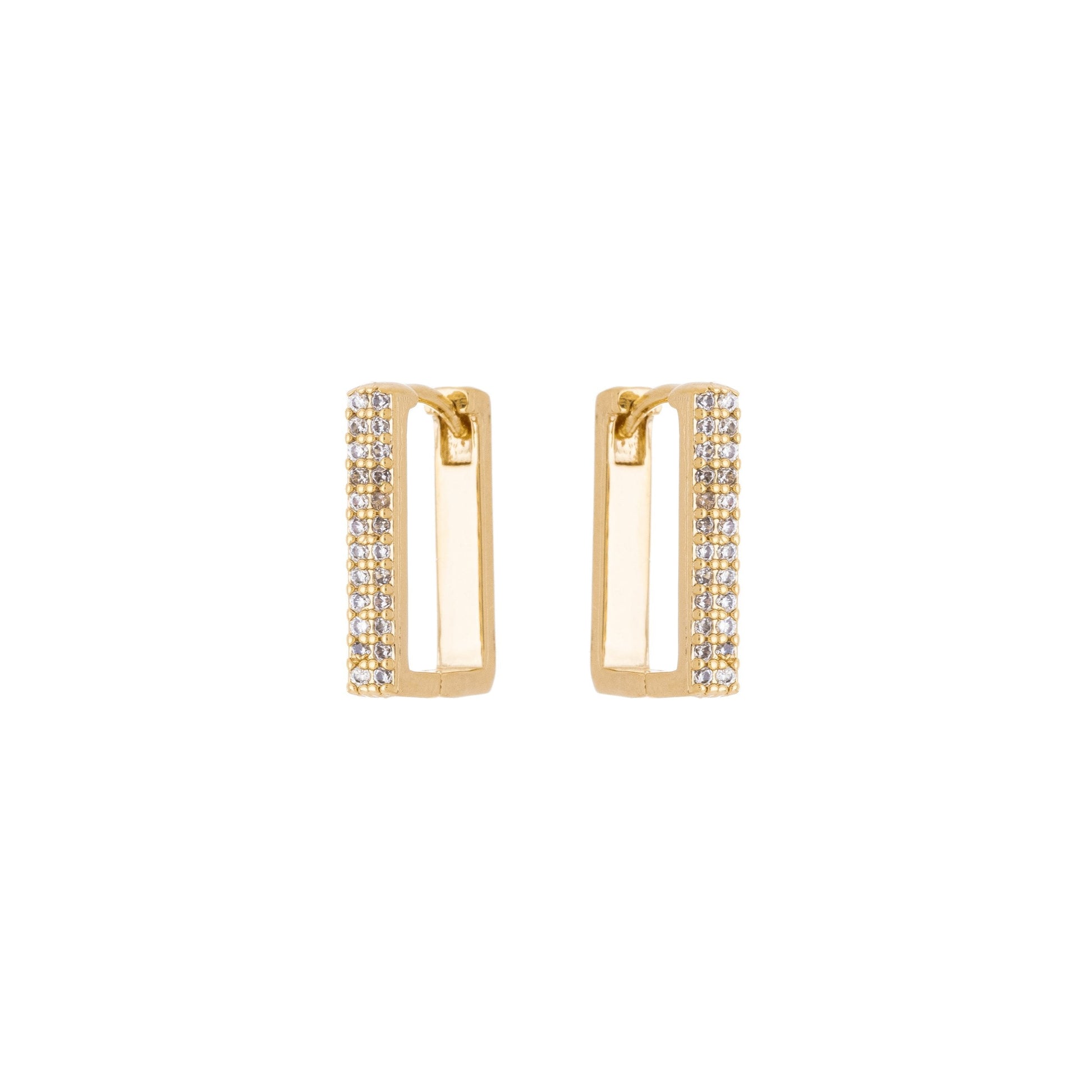 Argola retangular com zircônias banhada a ouro 18k - Biju & Cia.