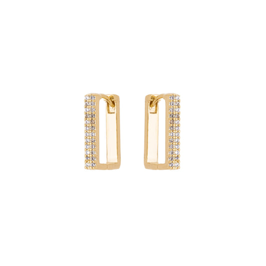 Argola retangular com zircônias banhada a ouro 18k - Biju & Cia.