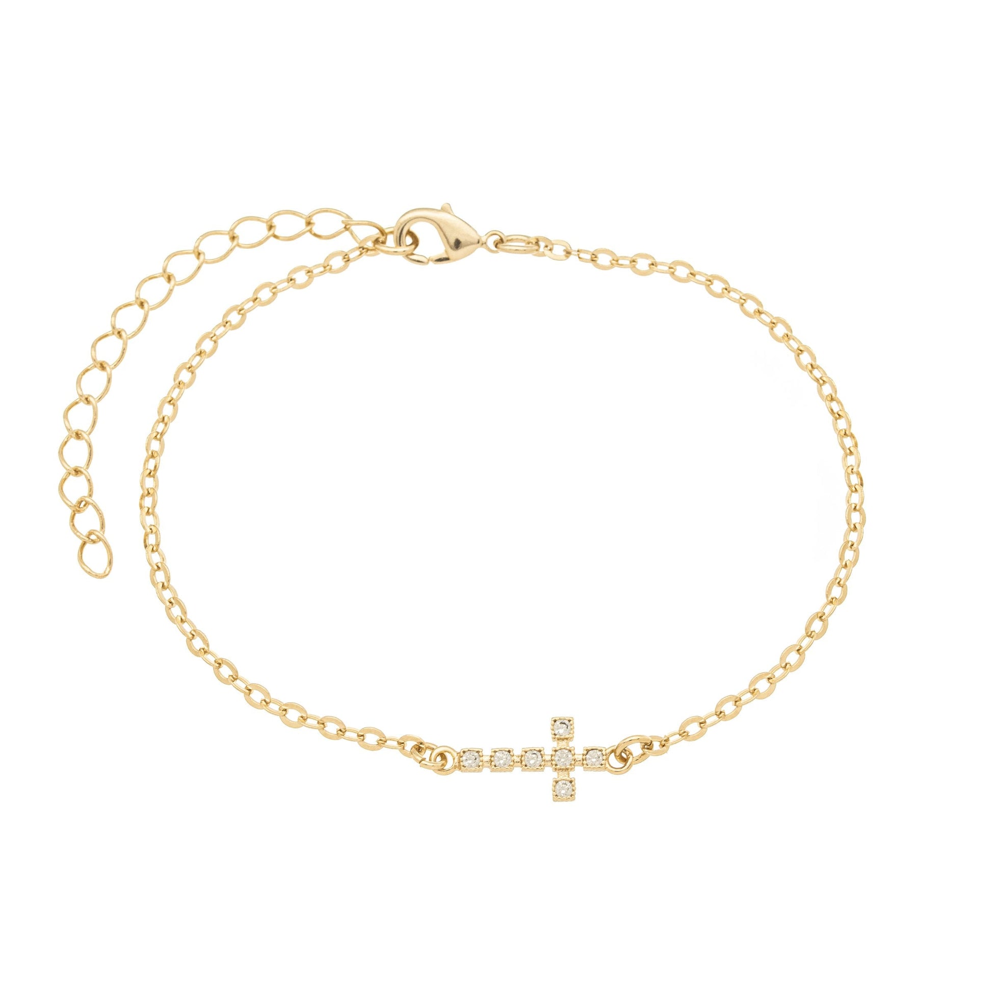 Pulseira de cruz cravejada com zircônias banhada a ouro 18k - Biju & Cia.