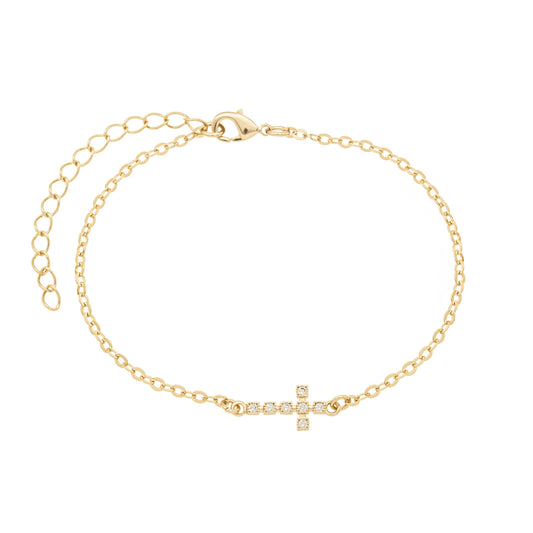 Pulseira de cruz cravejada com zircônias banhada a ouro 18k - Biju & Cia.