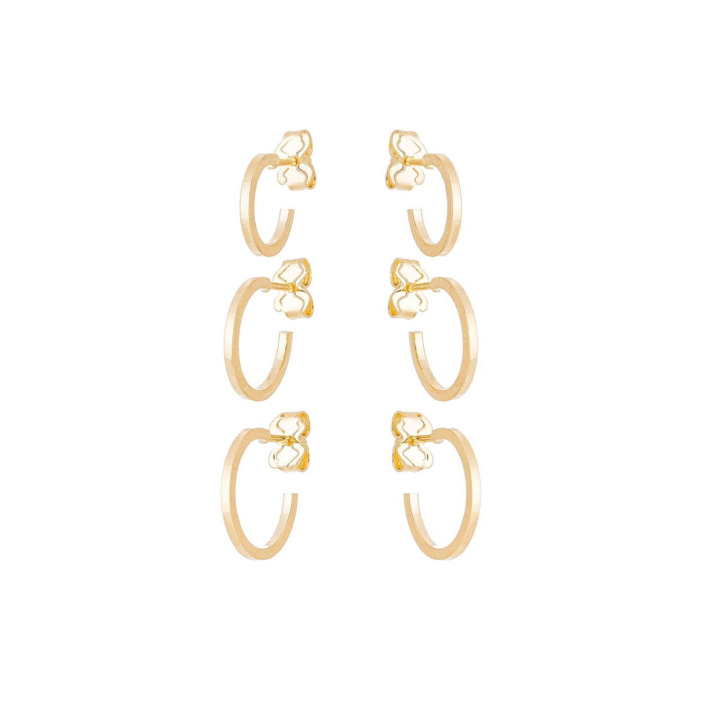 Trio de brincos de argola pequena de fio quadrado banhado a ouro 18k - Biju & Cia.