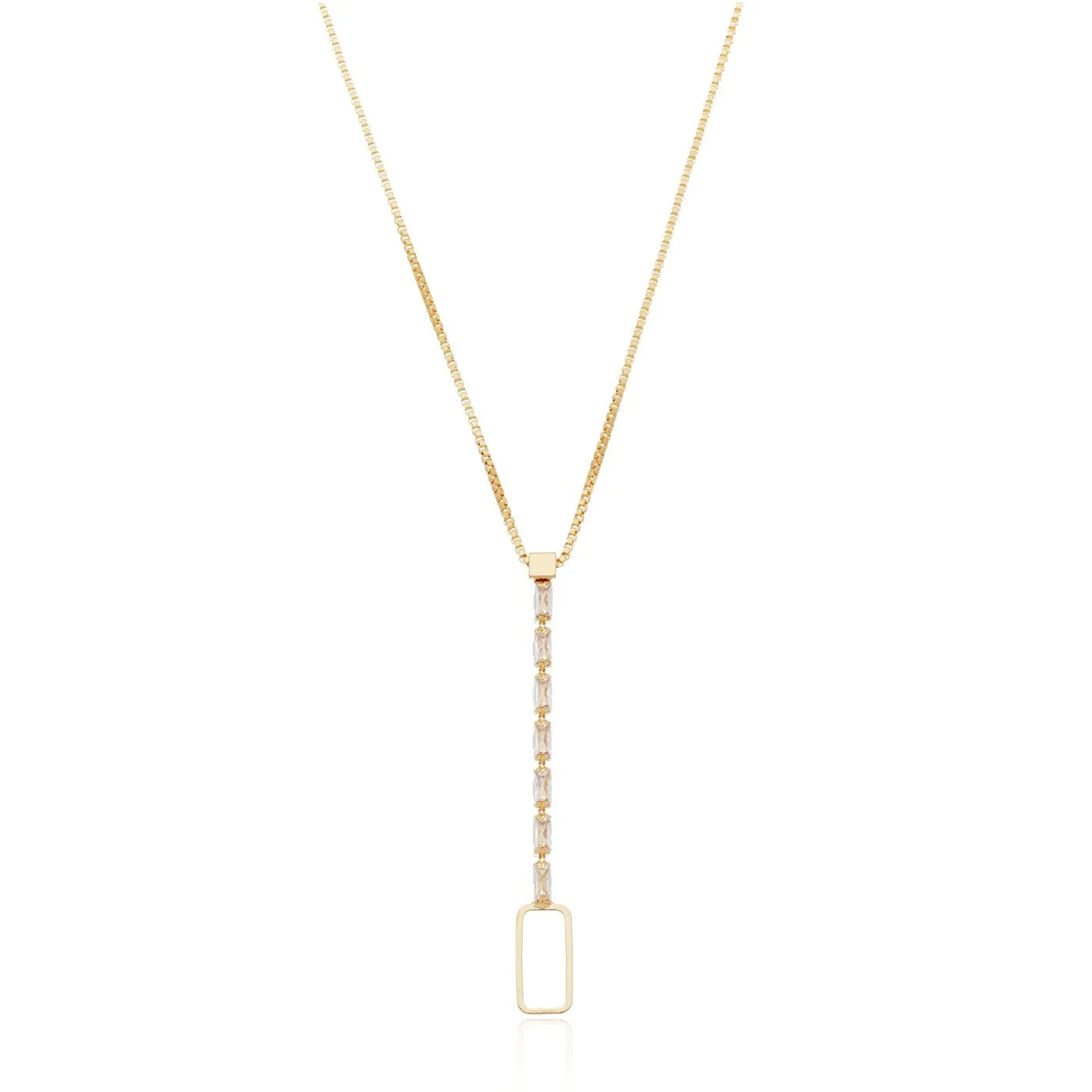 Colar gravata retangular com zircônias banhado a ouro 18k - Biju & Cia.
