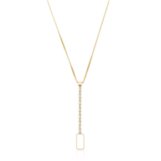Colar gravata retangular com zircônias banhado a ouro 18k - Biju & Cia.