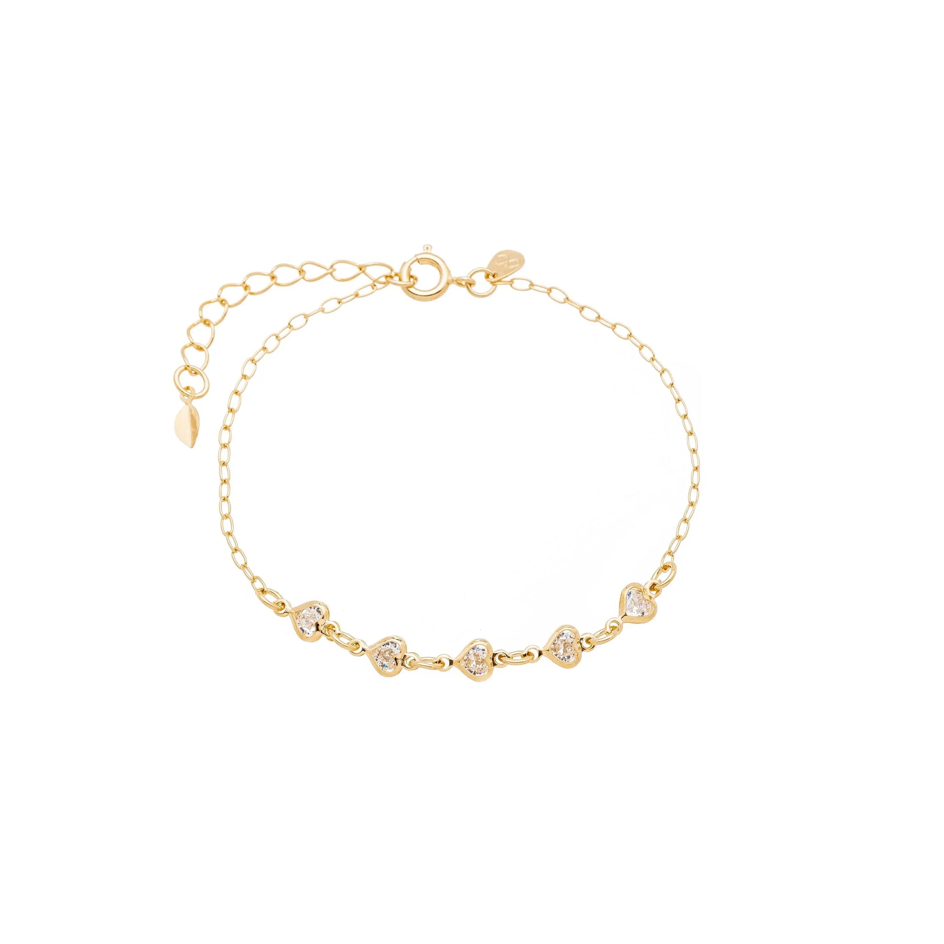 Pulseira de corações de zircônia banhada a ouro 18k - Biju & Cia.