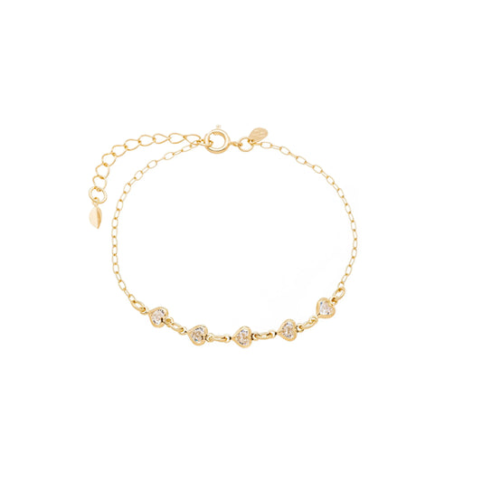 Pulseira de corações de zircônia banhada a ouro 18k - Biju & Cia.