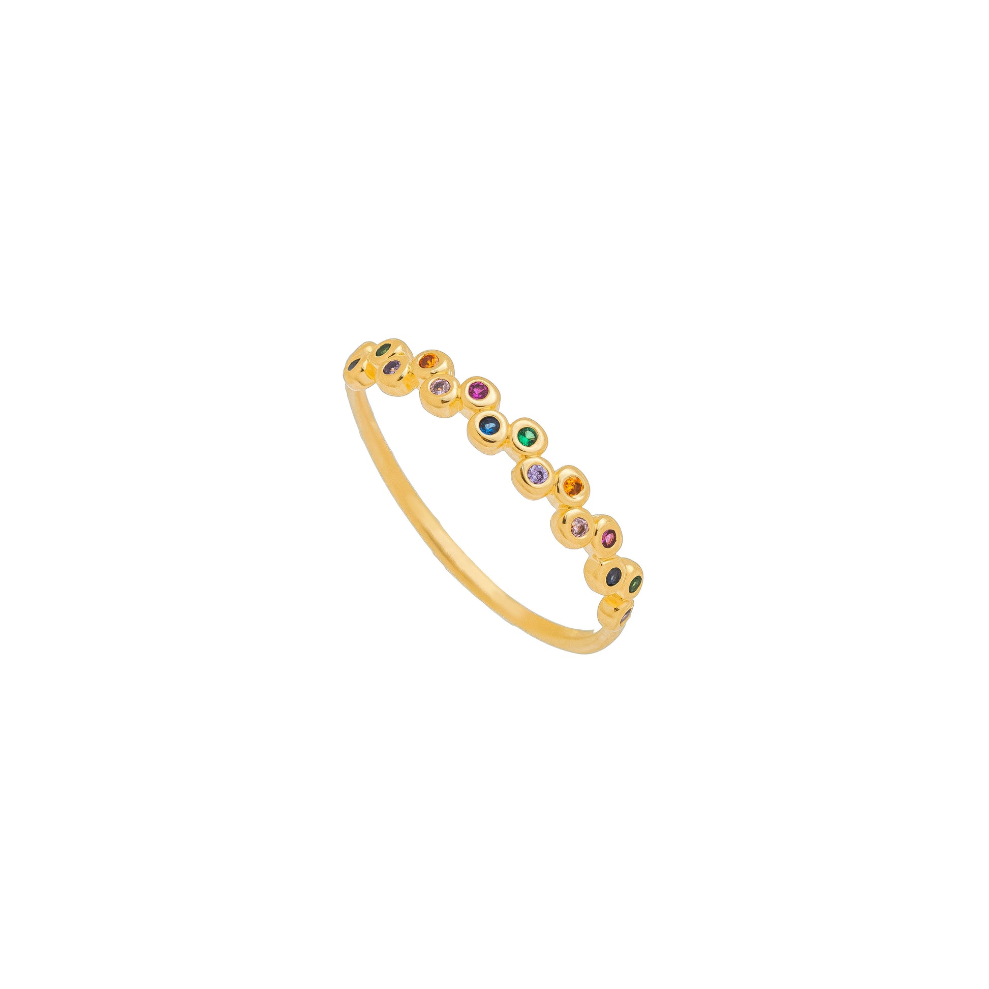 Anel com zircônias coloridas banhado a ouro 18k - Biju & Cia.