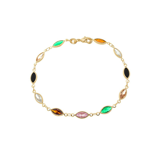Pulseira com pedras navates coloridas banhada a ouro 18k