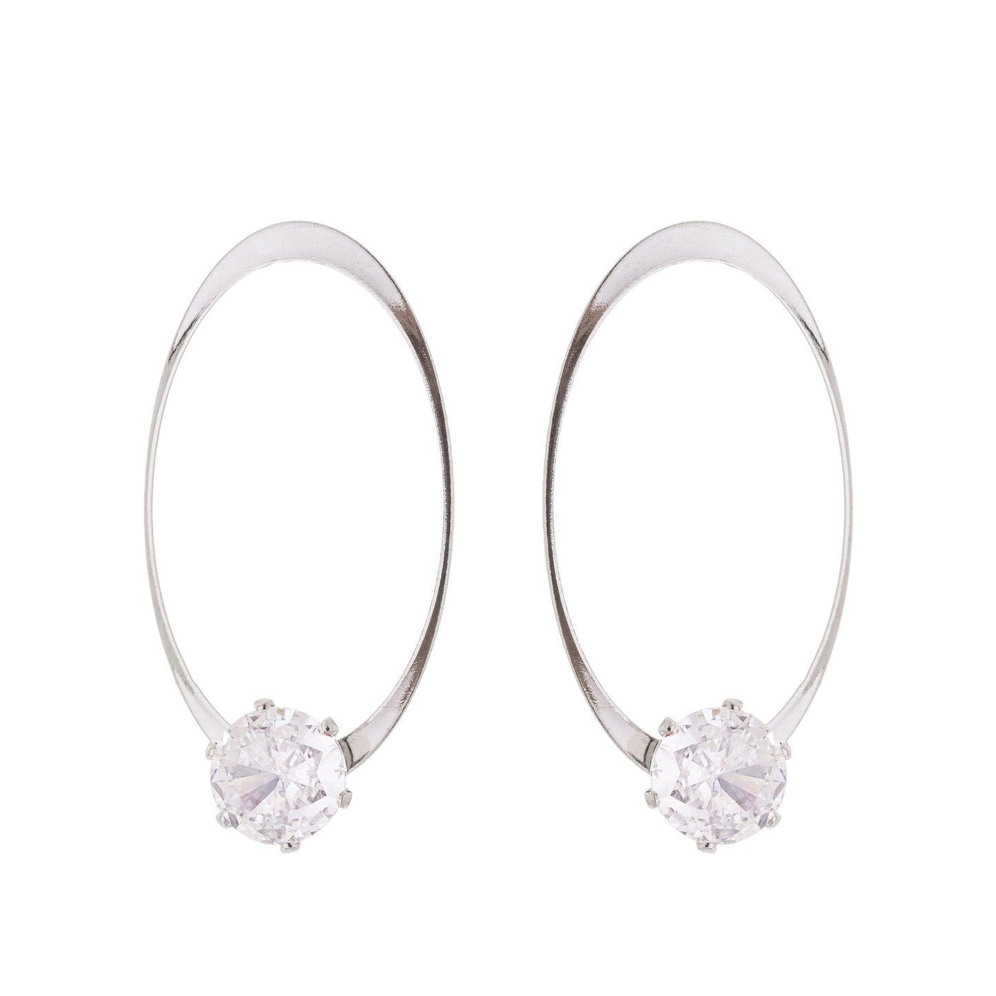 Brinco oval com zircônia em aço inox - Biju & Cia.