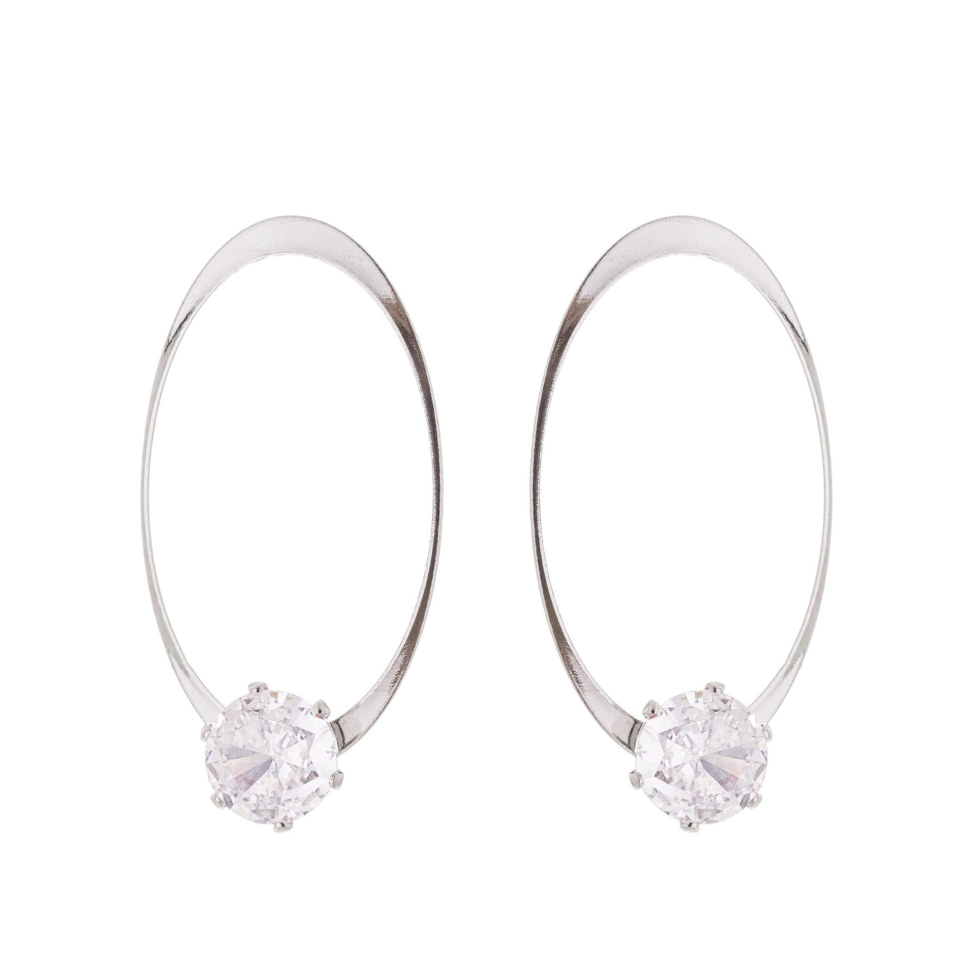 Brinco oval com zircônia em aço inox - Biju & Cia.
