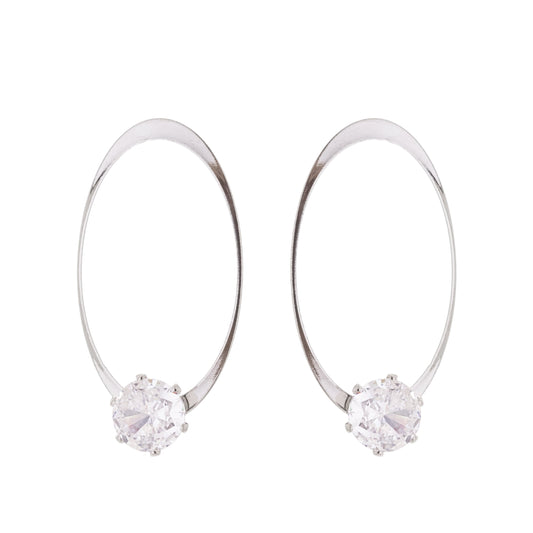 Brinco oval com zircônia em aço inox - Biju & Cia.