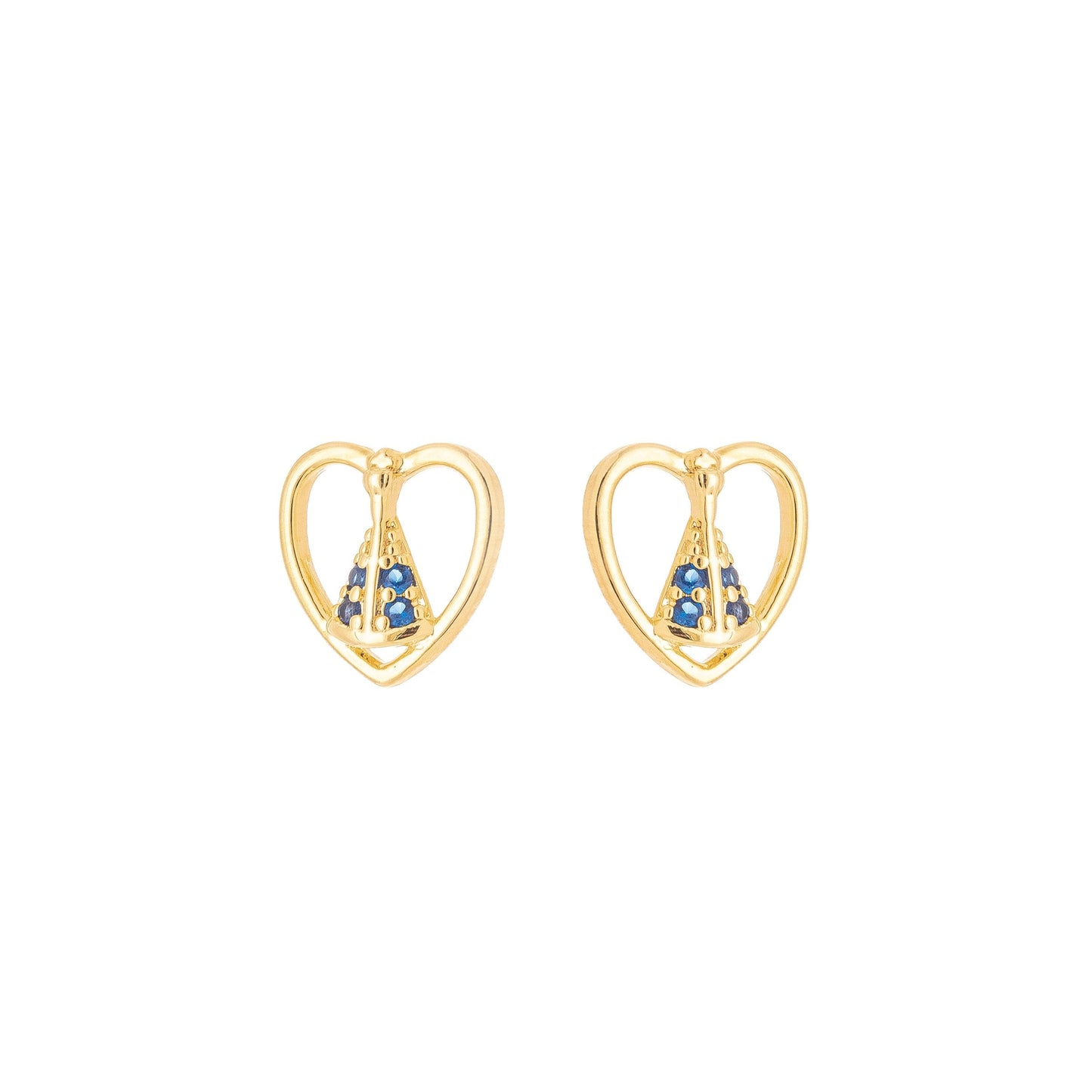 Brinco de coração com nossa senhora de aparecida com zircônias banhado a ouro 18k - Biju & Cia.