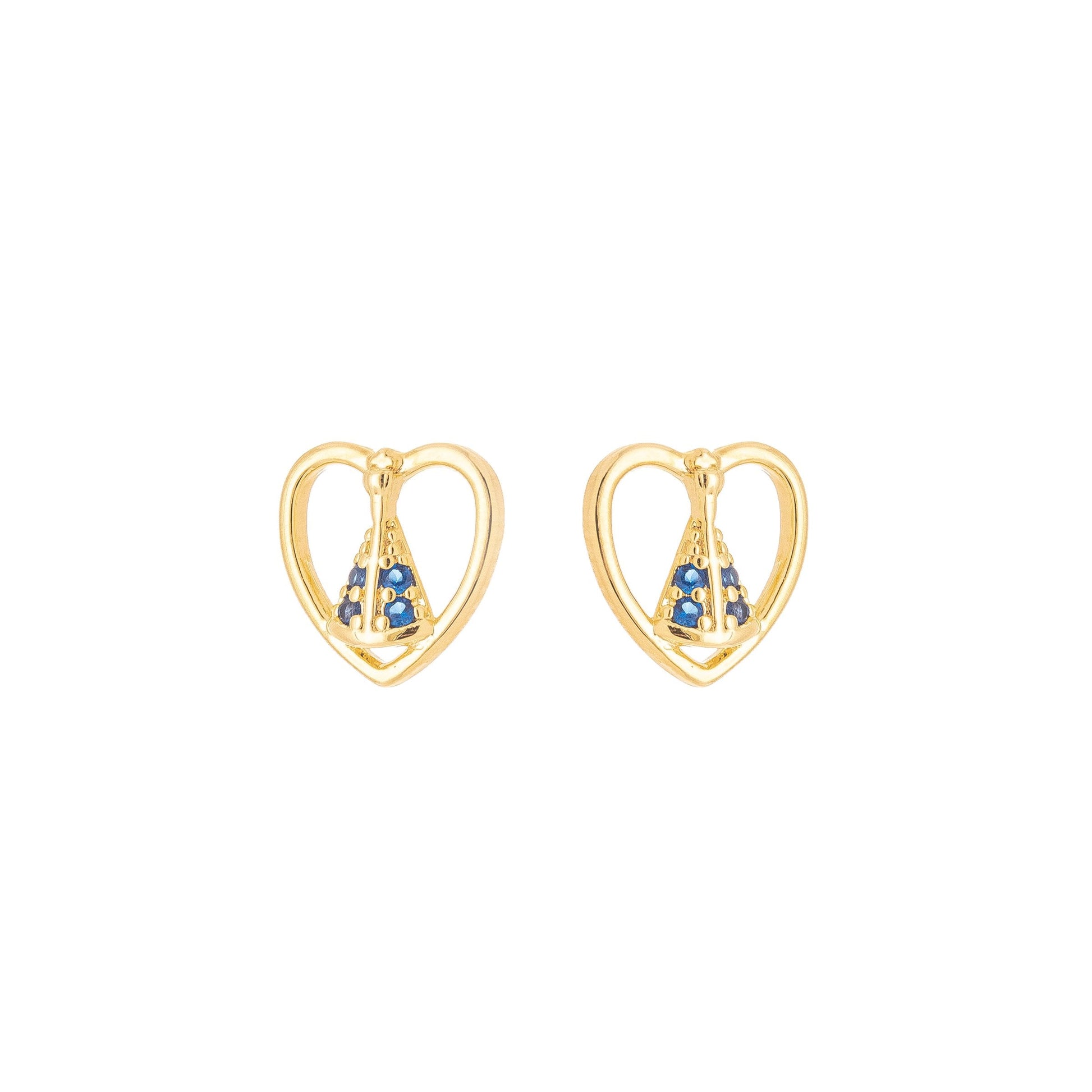 Brinco de coração com nossa senhora de aparecida com zircônias banhado a ouro 18k - Biju & Cia.