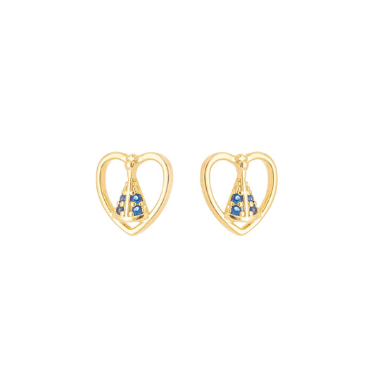 Brinco de coração com nossa senhora de aparecida com zircônias banhado a ouro 18k - Biju & Cia.