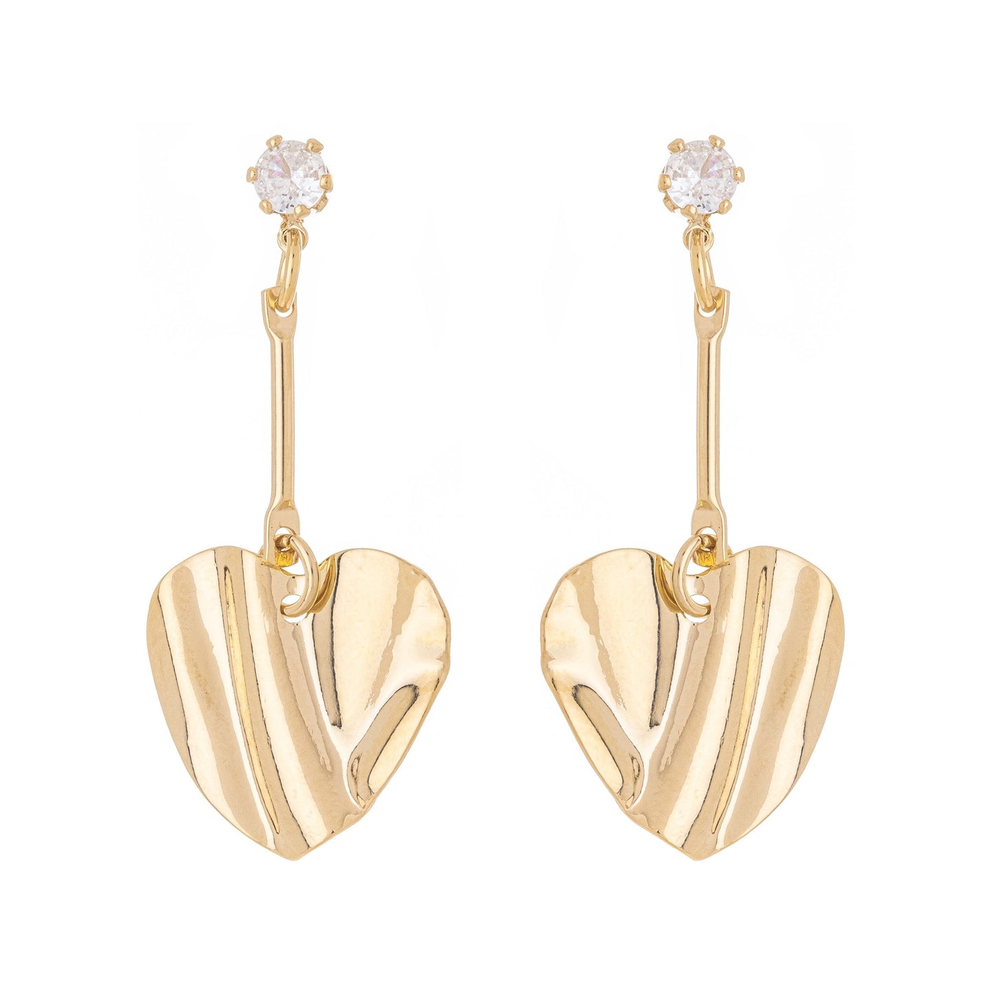 Brinco de coração pendurado com zircônia banhado a ouro 18k - Biju & Cia.
