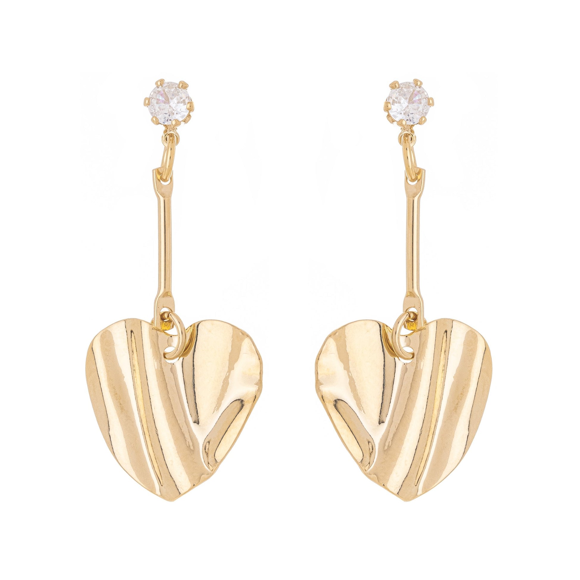 Brinco de coração pendurado com zircônia banhado a ouro 18k - Biju & Cia.