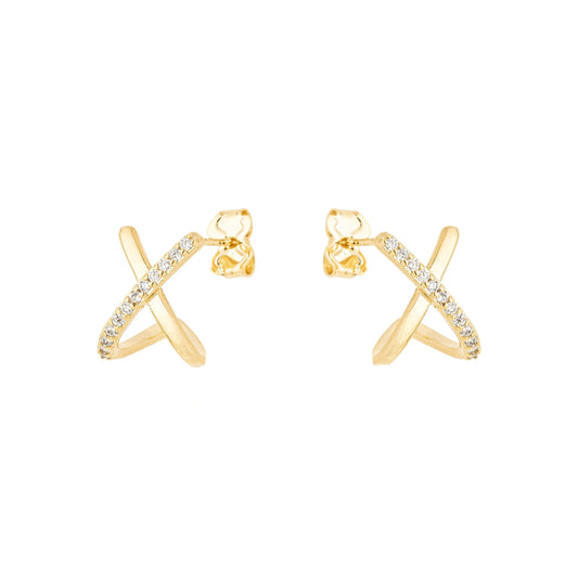 Brinco x com zircônias banhado a ouro 18k - Biju & Cia.