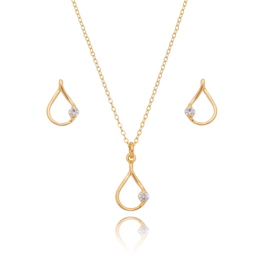 Conjunto gota com pedra banhado a ouro 18k - Biju & Cia.
