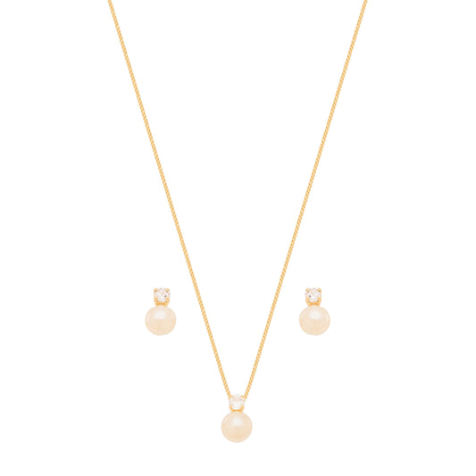 Conjunto de pérola com zircônia banhado a ouro 18k