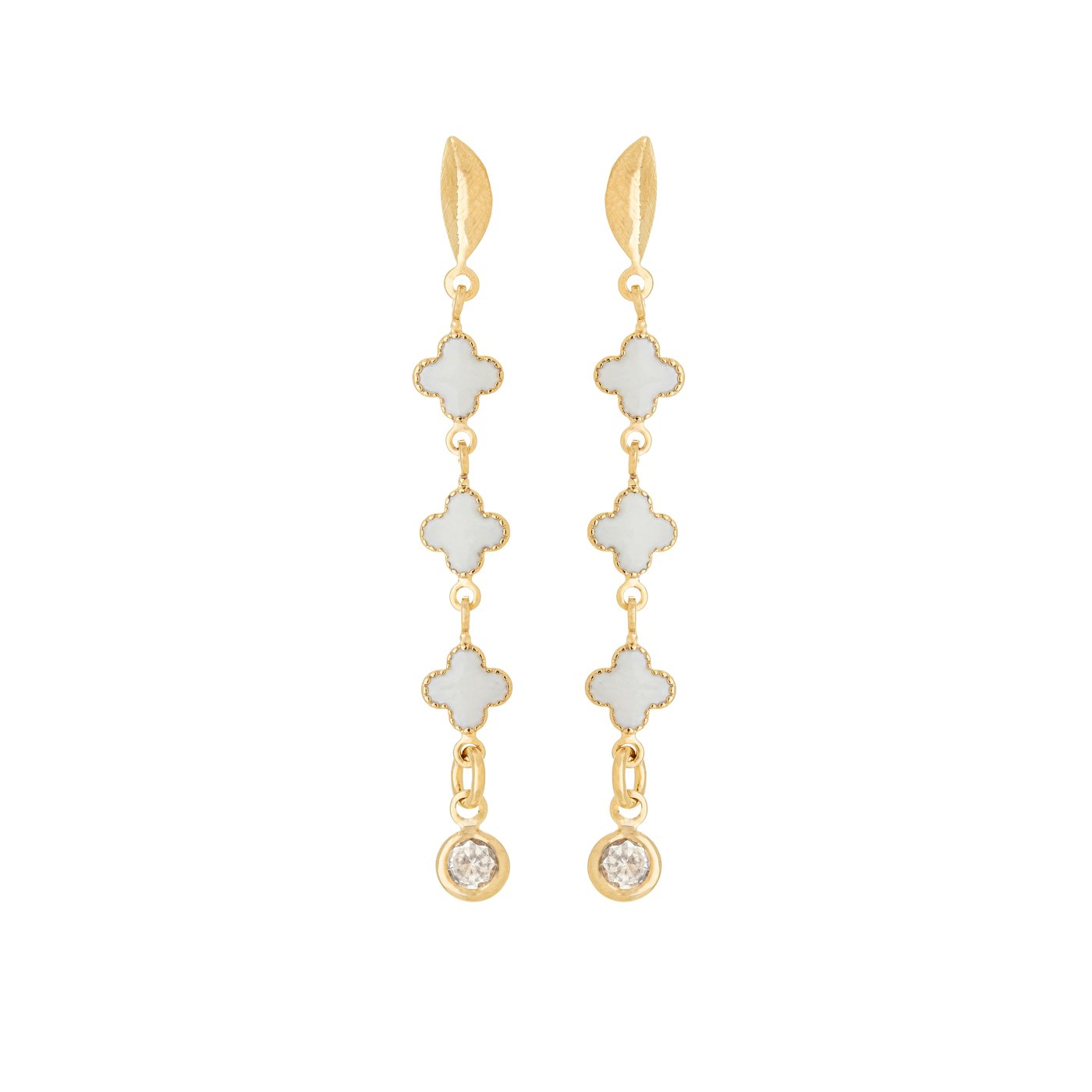 Brinco trevos com ponto de luz banhado a ouro 18k - Biju & Cia.