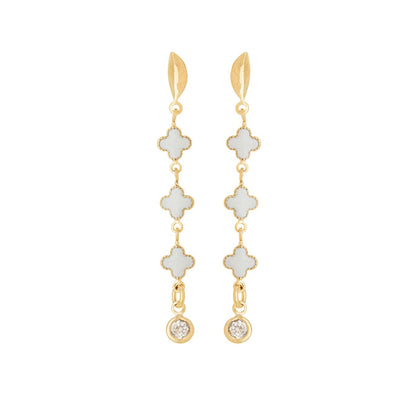 Brinco trevos com ponto de luz banhado a ouro 18k - Biju & Cia.