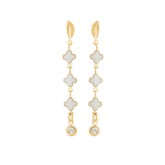 Brinco trevos com ponto de luz banhado a ouro 18k - Biju & Cia.