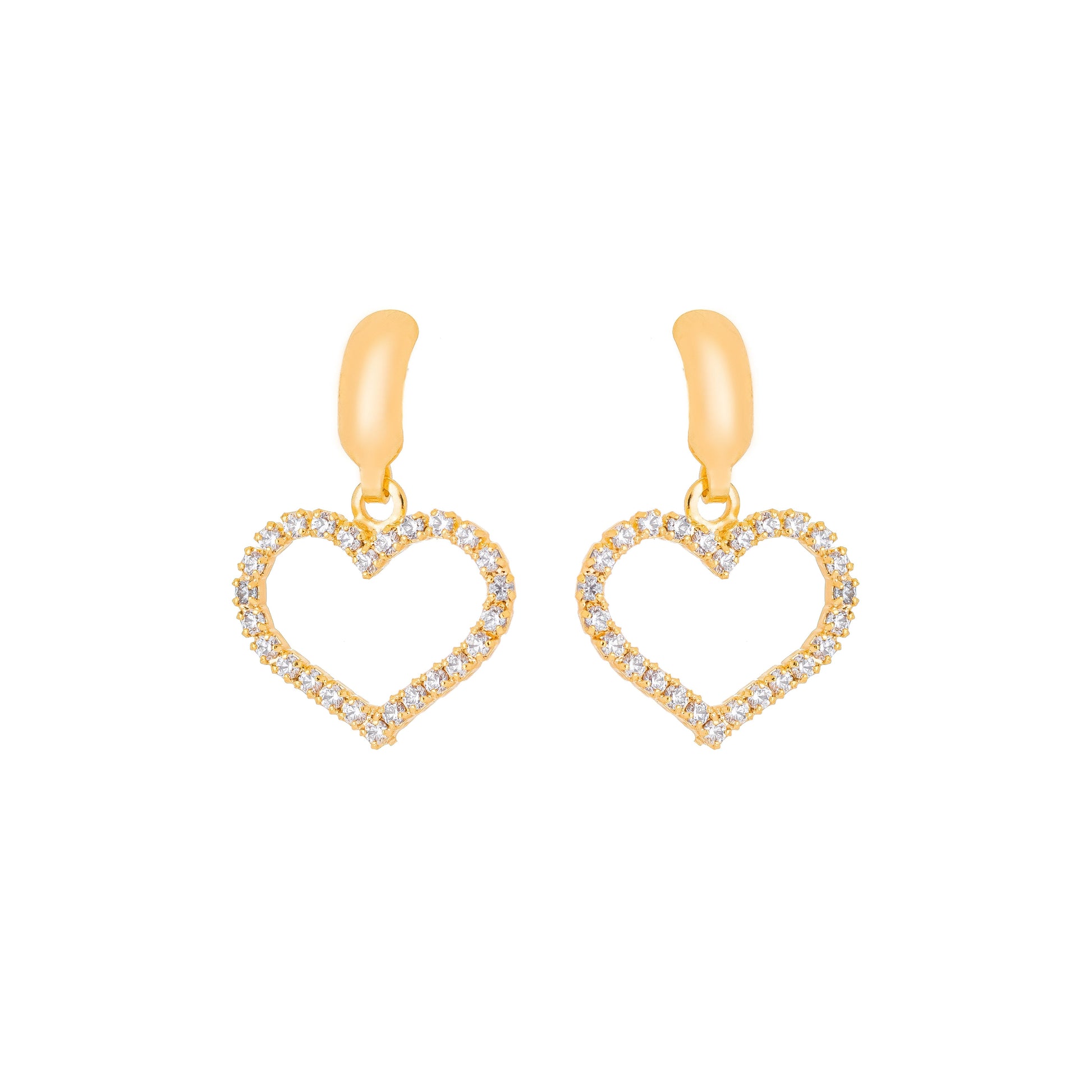 Brinco coração com zircônia banhado a ouro 18k - Biju & Cia.