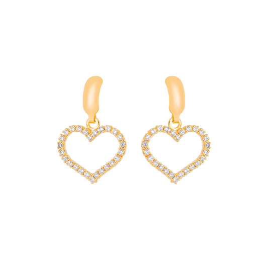 Brinco coração com zircônia banhado a ouro 18k - Biju & Cia.
