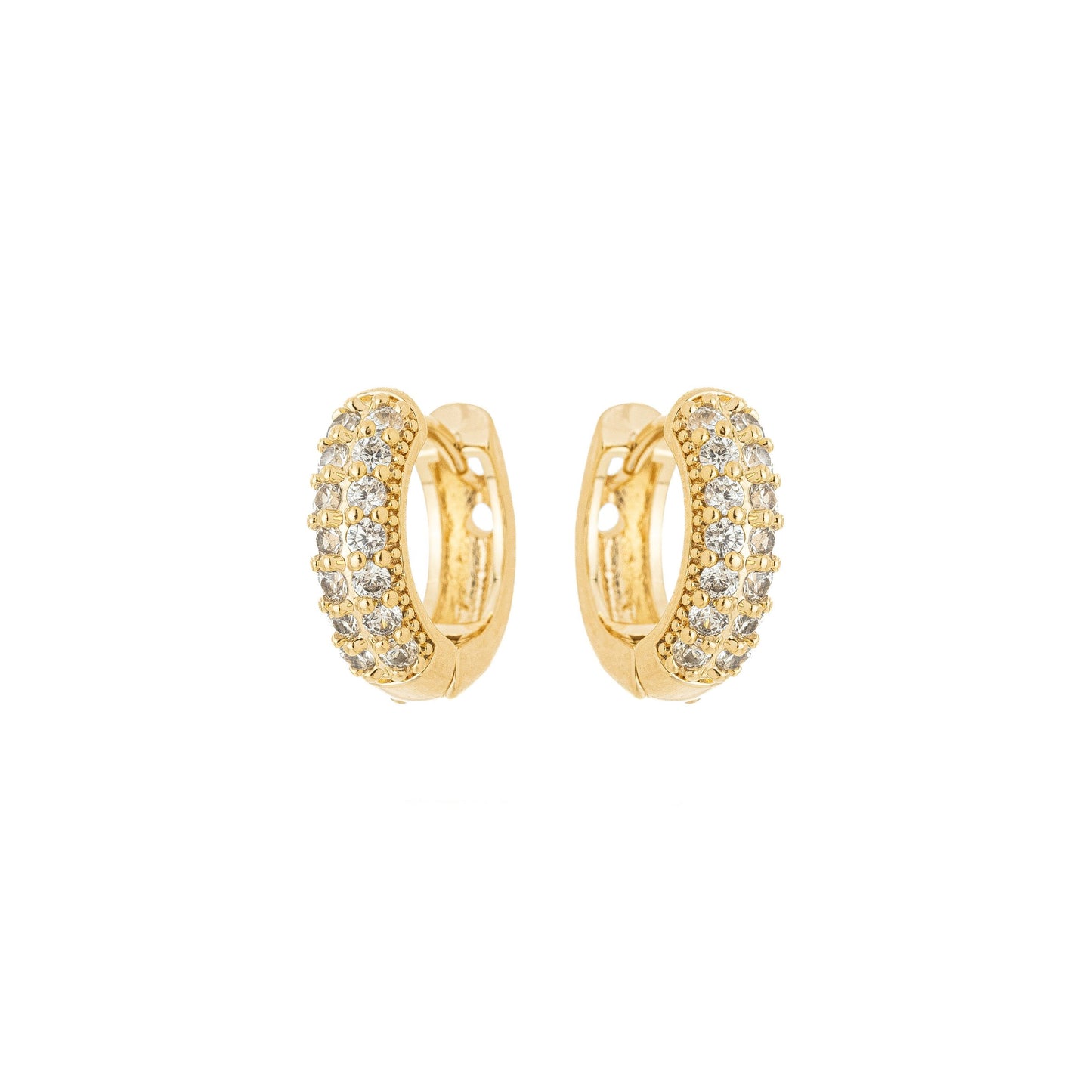 Argola articulada com duas fileiras de zircônias banhada a ouro 18k - Biju & Cia.