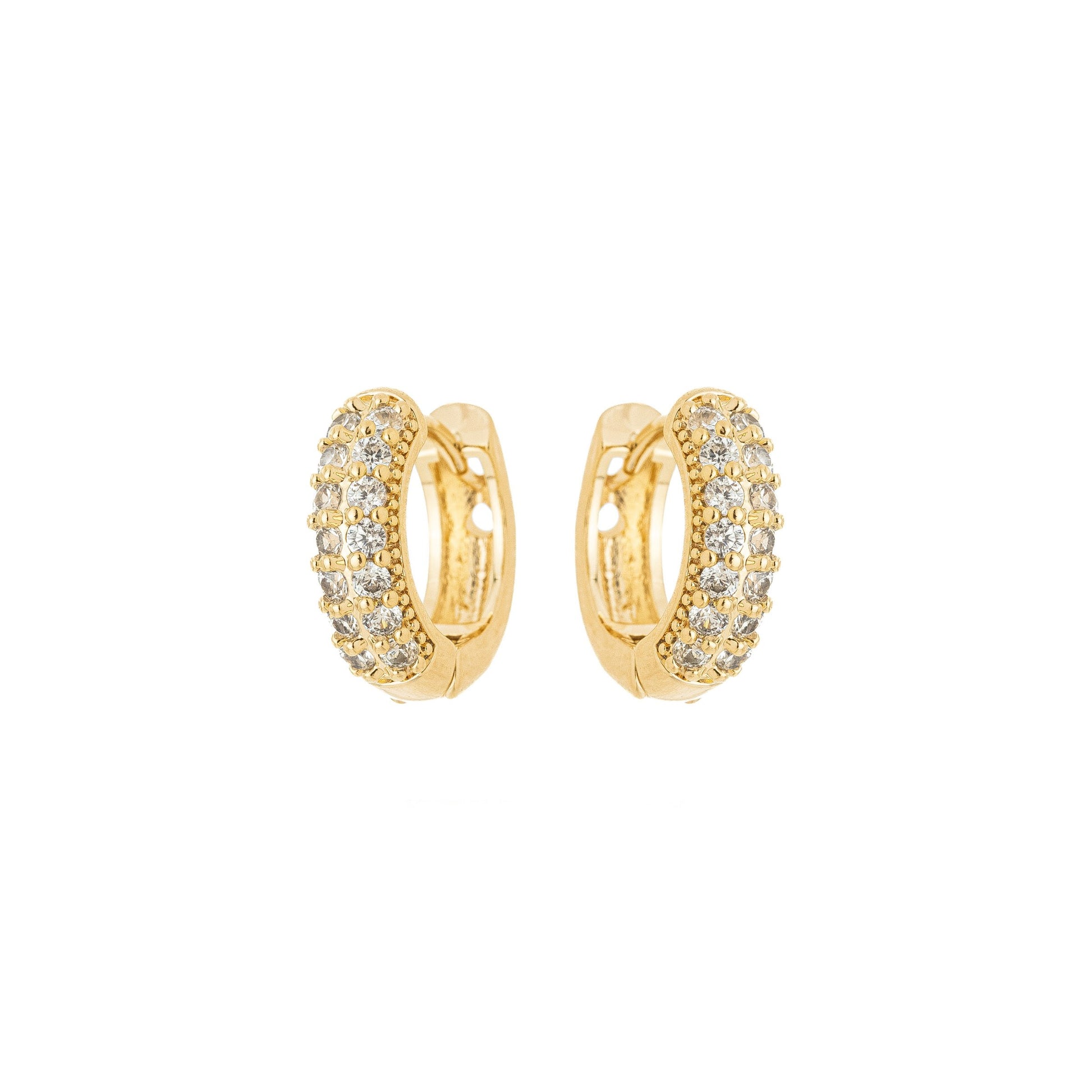 Argola articulada com duas fileiras de zircônias banhada a ouro 18k - Biju & Cia.