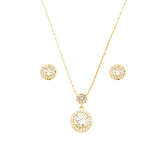 Conjunto redondo de zircônias cravejadas banhado a ouro 18k - Biju & Cia.
