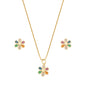 Conjunto flor com zircônias coloridas banhado a ouro 18k - Biju & Cia.