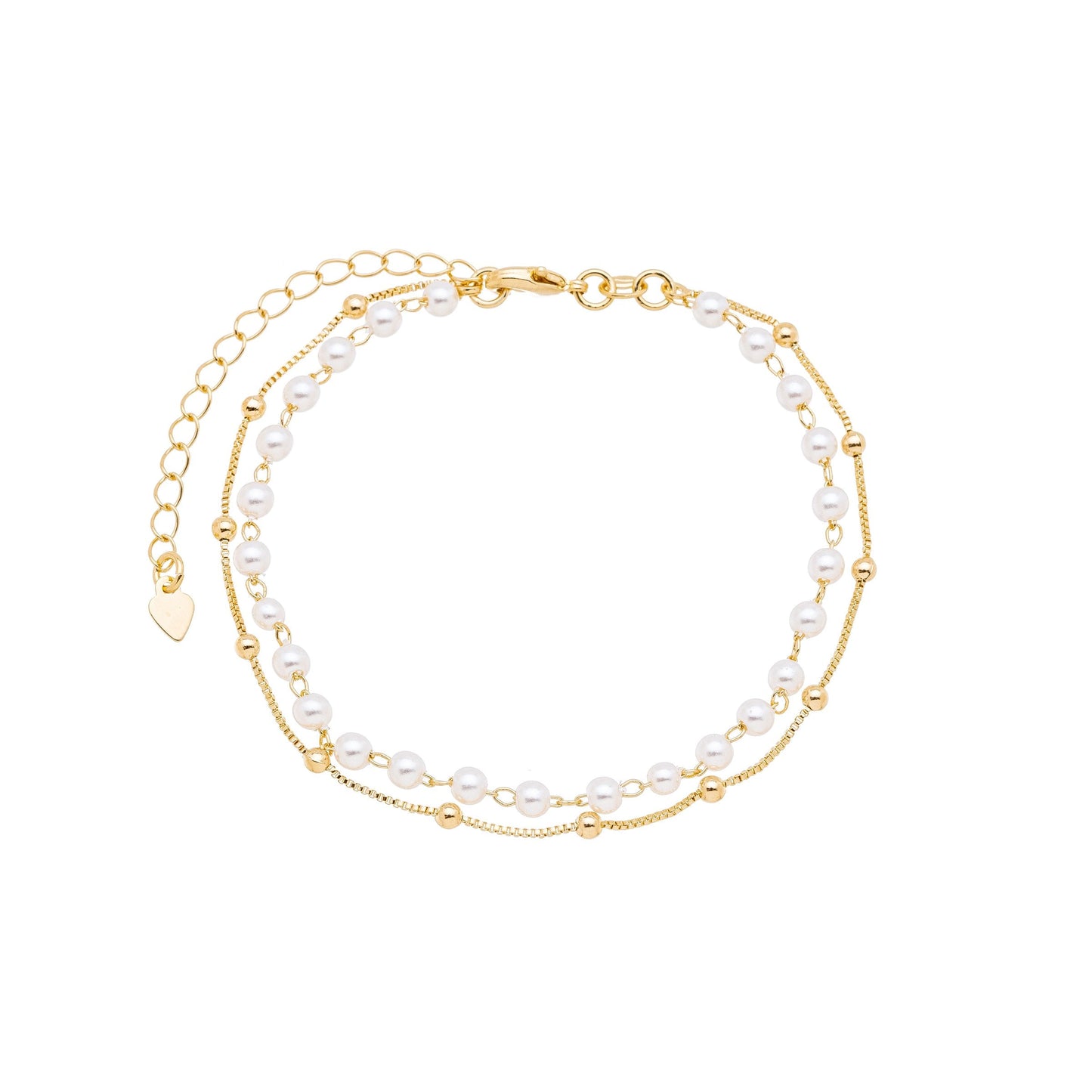 Pulseira dupla com pérolas e bolinhas banhada a ouro 18k - Biju & Cia.