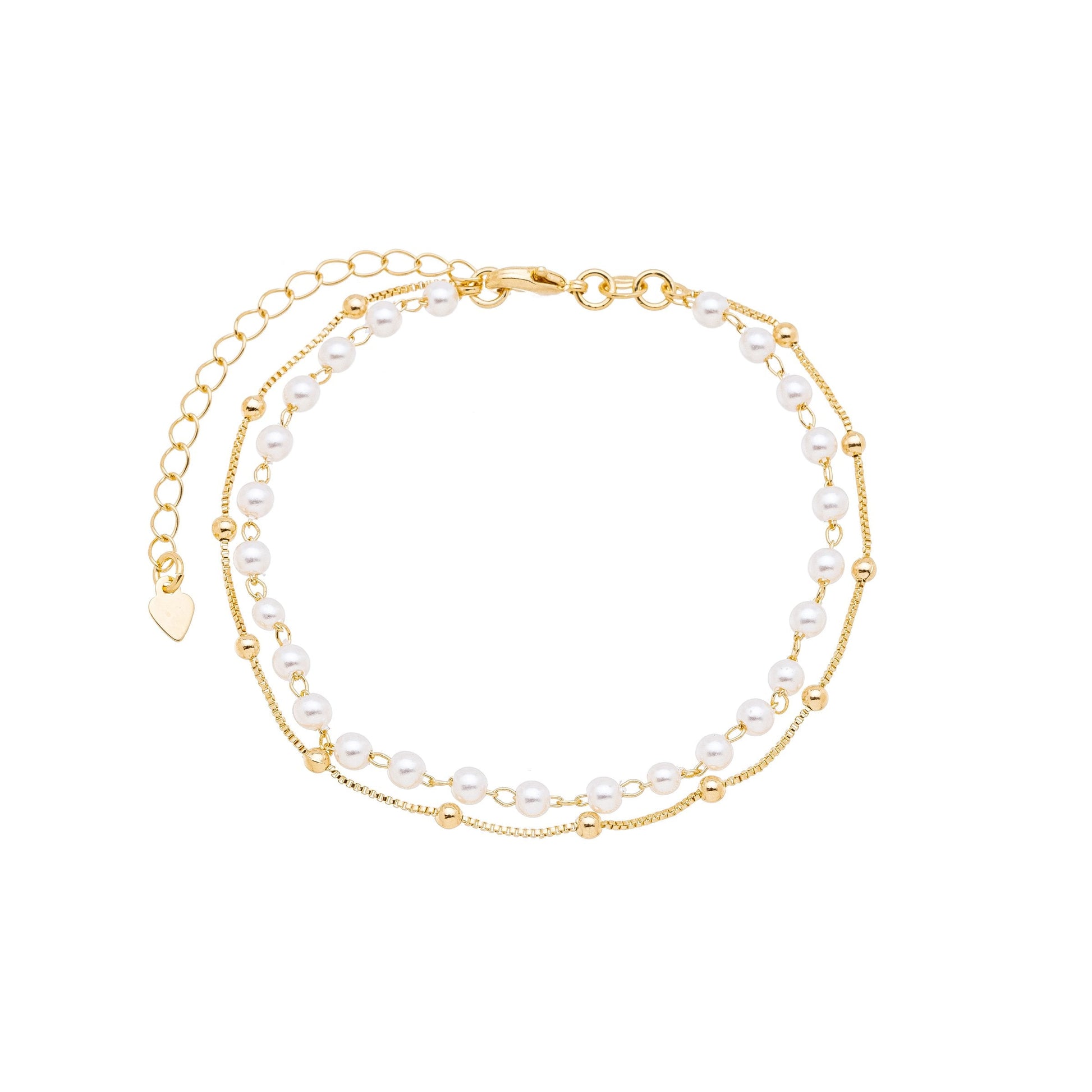 Pulseira dupla com pérolas e bolinhas banhada a ouro 18k - Biju & Cia.