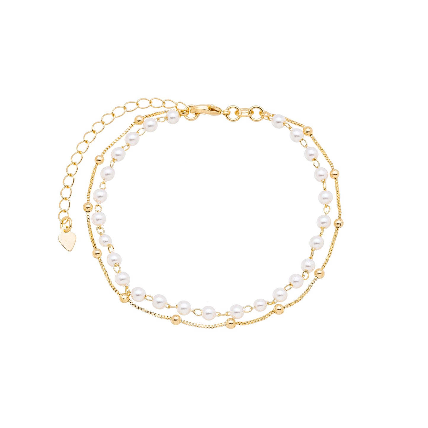Pulseira dupla com pérolas e bolinhas banhada a ouro 18k - Biju & Cia.