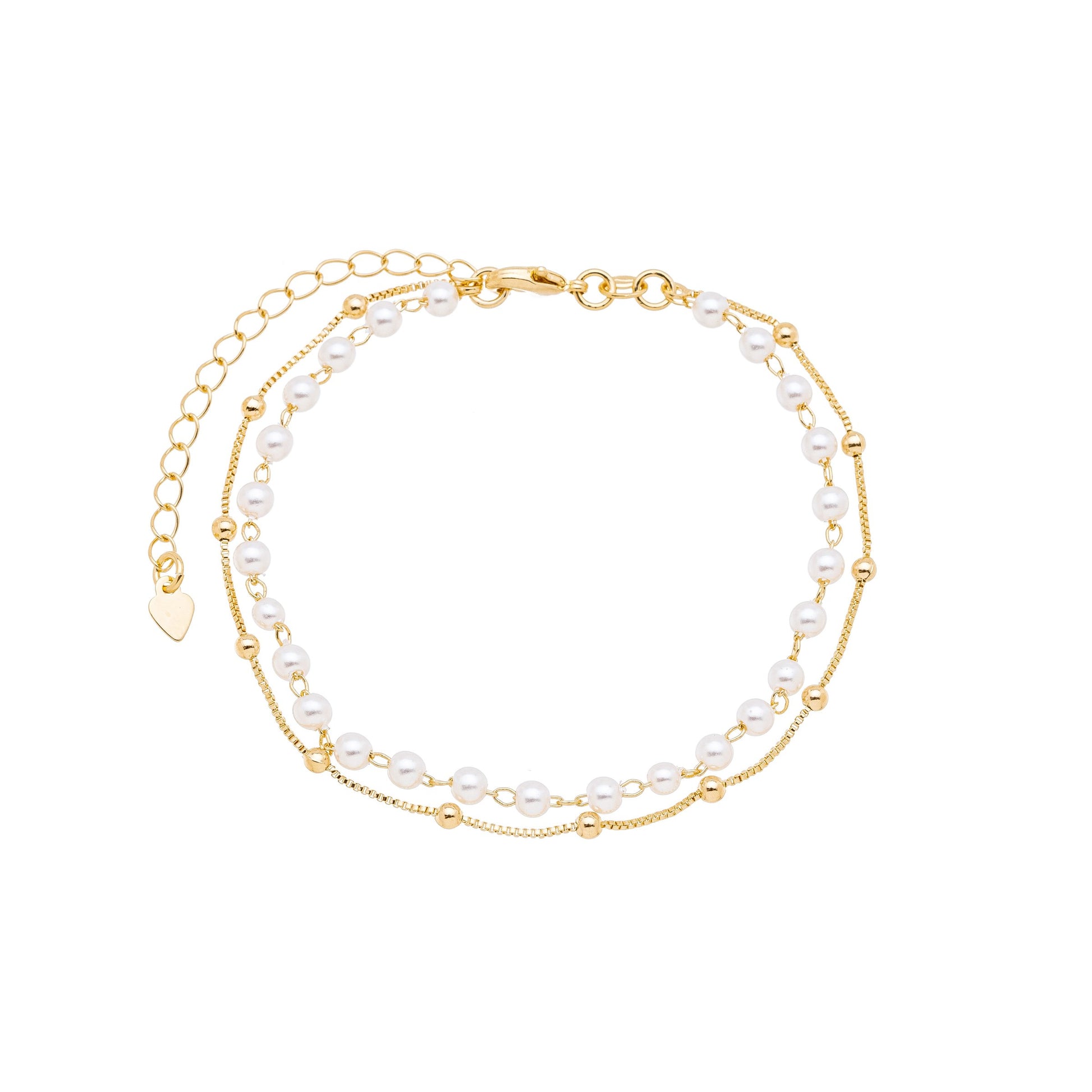 Pulseira dupla com pérolas e bolinhas banhada a ouro 18k - Biju & Cia.